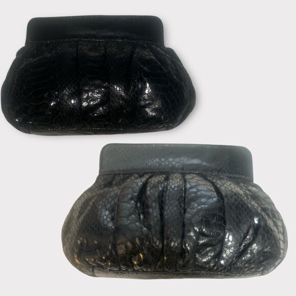 White House Black Market Snake Embossed Clutch Pleated Evening Bag Chain Strap - Picture 3 of 7